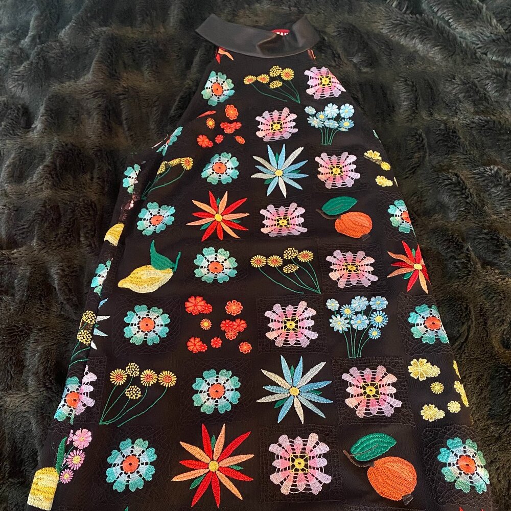 Staud Sicily Black Flower Fruit Embroidered Sleeveless Dress Size 4